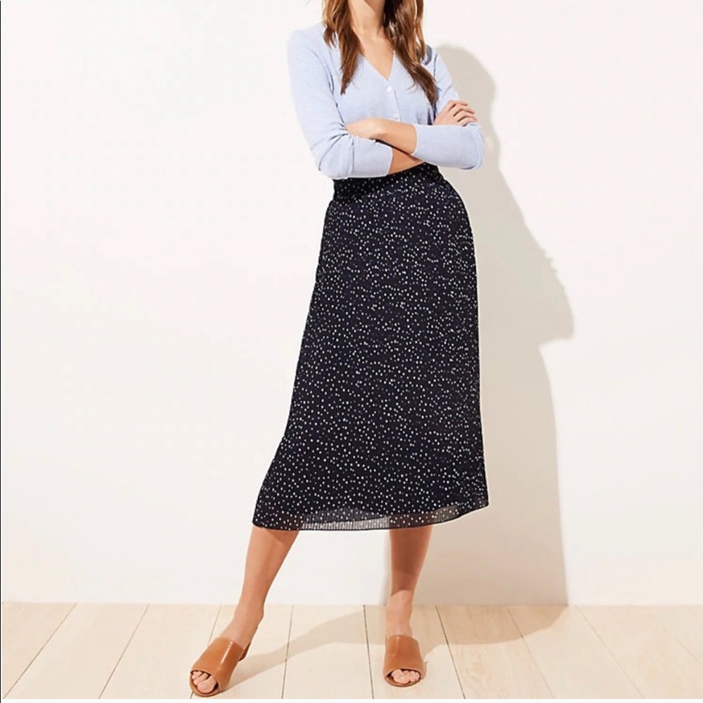 Loft Navy Pleated Midi Skirt